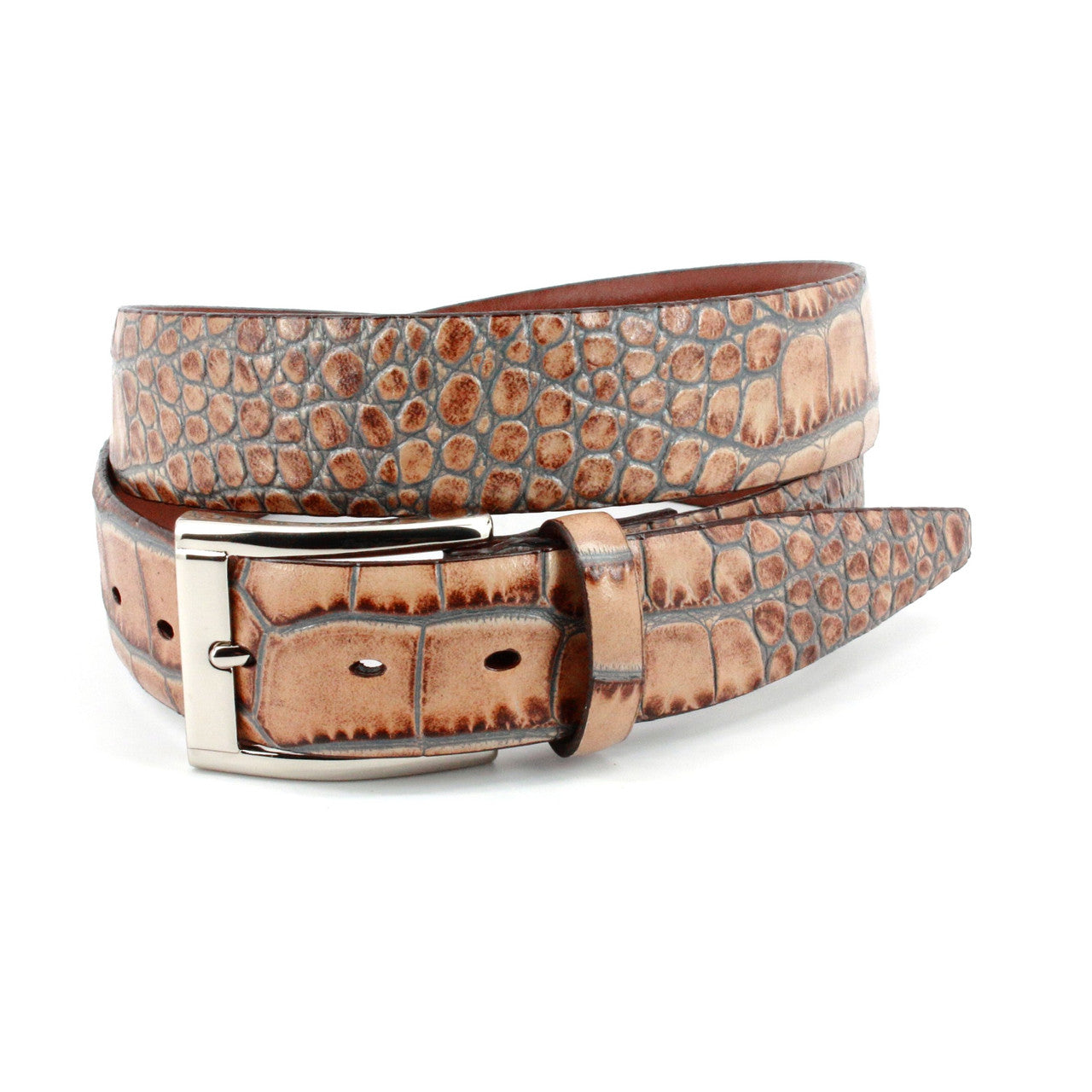 Faux Crocodile Embossed Calfskin Belt by Torino - Taupe
