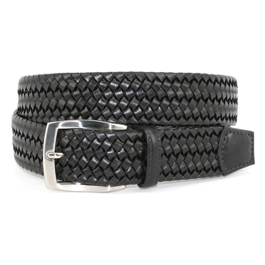 Italian Woven Stretch Leather Belt by Torino - Black