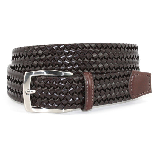 Italian Woven Stretch Leather Belt by Torino - Brown