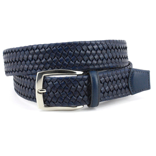 Italian Woven Stretch Leather Belt by Torino - Navy