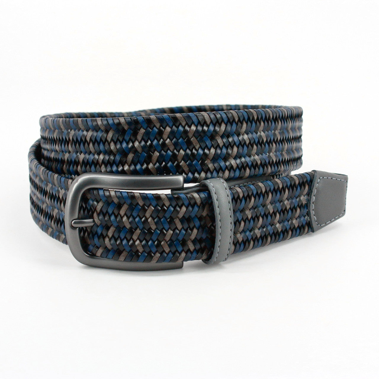 Italian Mini Strand Woven Stretch Leather Belt by Torino - Grey Multi