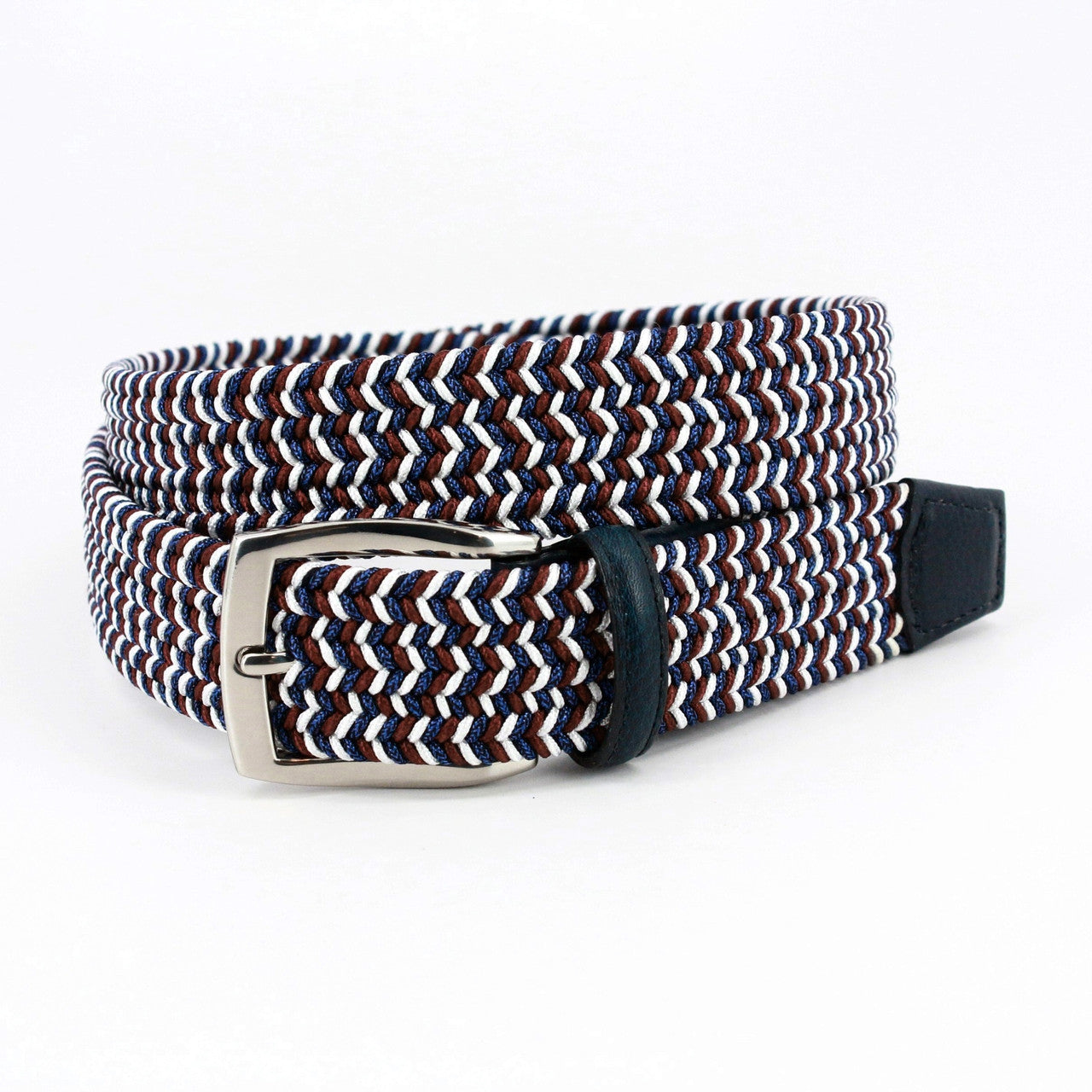 Italian Braided Elastic Rayon Stretch Belt by Torino - Blue/Red/White