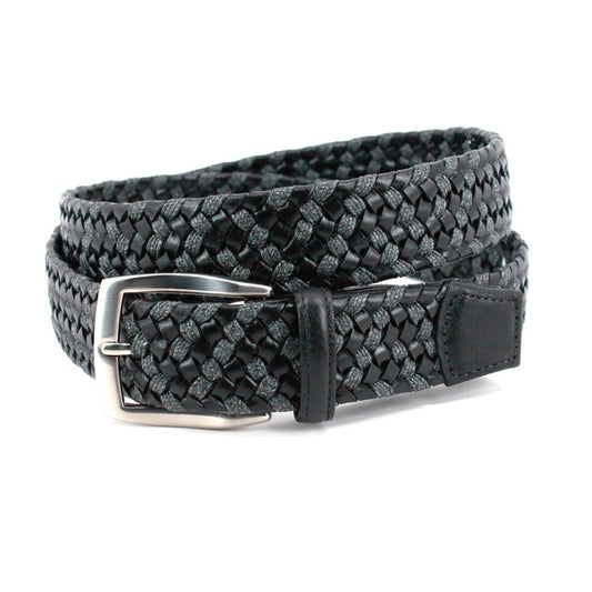 Italian Braided Leather and Linen Belt by Torino - Black/Grey