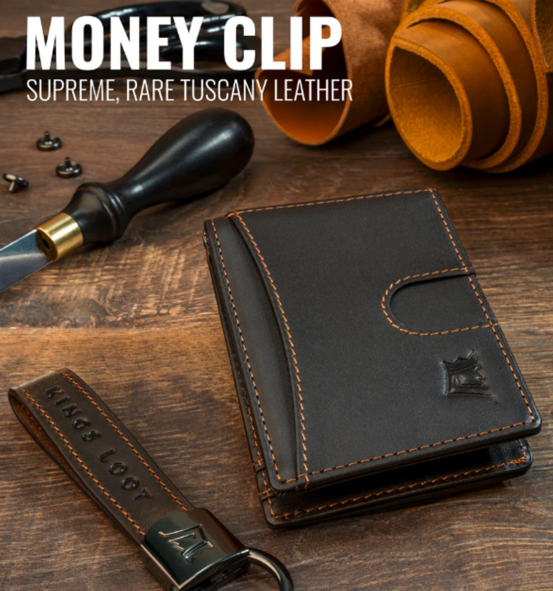 Premium Leather Money Clip Wallet by Kings Loot - Brown