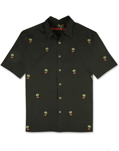 Oh Christmas Tree - Embroidered Christmas Aloha Shirt by Bamboo Cay - Black