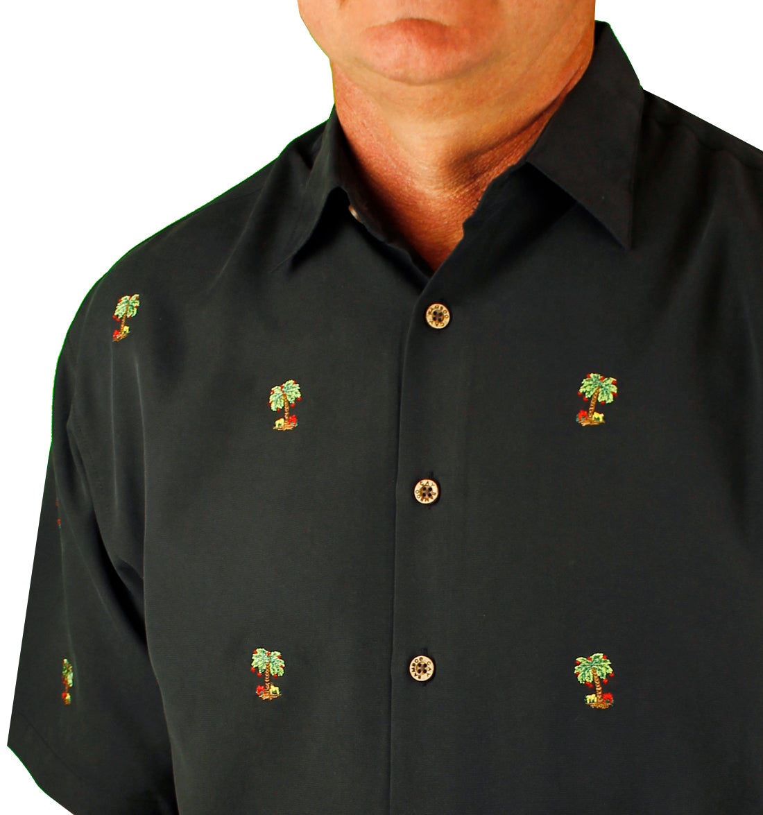 Oh Christmas Tree - Embroidered Christmas Aloha Shirt by Bamboo Cay - Black