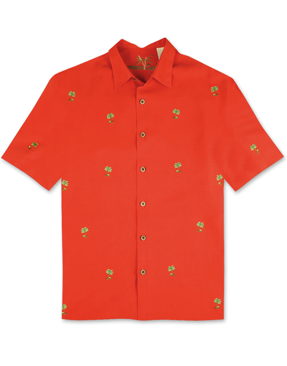 Oh Christmas Tree - Embroidered Christmas Aloha Shirt by Bamboo Cay - Tomato