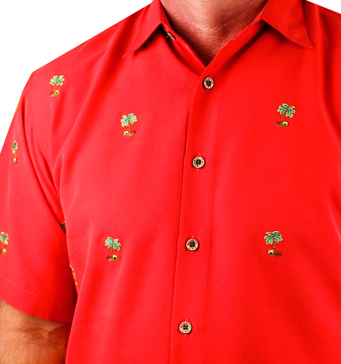 Oh Christmas Tree - Embroidered Christmas Aloha Shirt by Bamboo Cay - Tomato