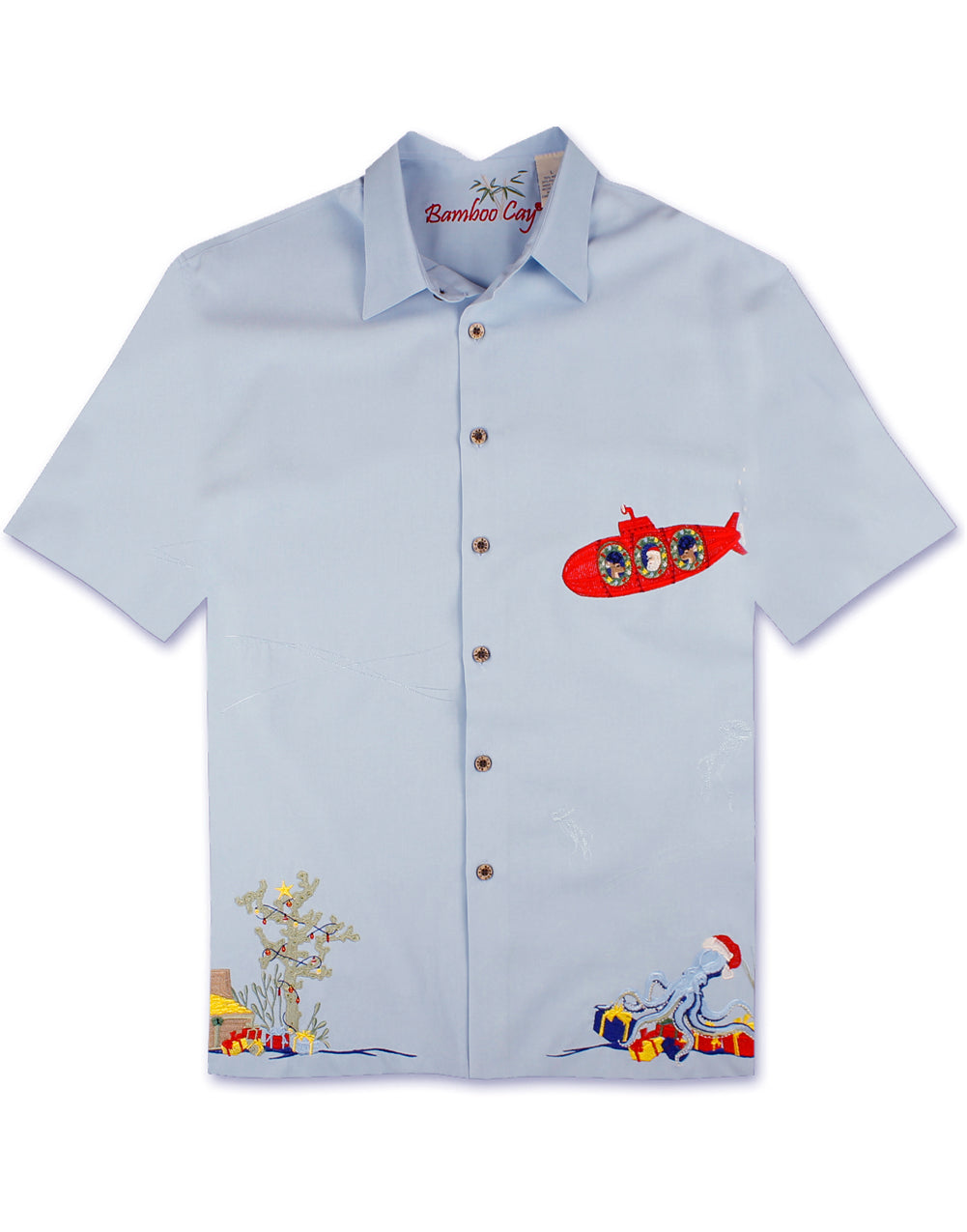 Santamarine - Embroidered Christmas Aloha Shirt by Bamboo Cay - Chalk Blue