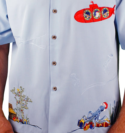 Santamarine - Embroidered Christmas Aloha Shirt by Bamboo Cay - Chalk Blue