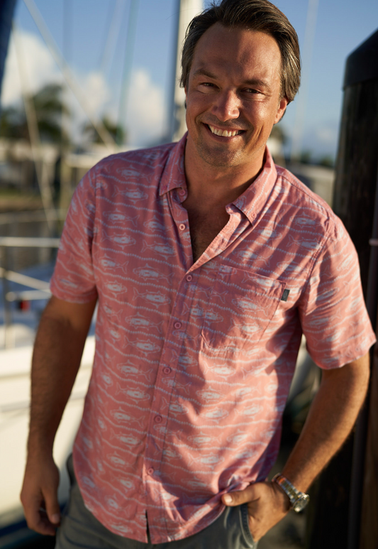 Boatbar Short Sleeve Shirt by Aftco - Soft Coral