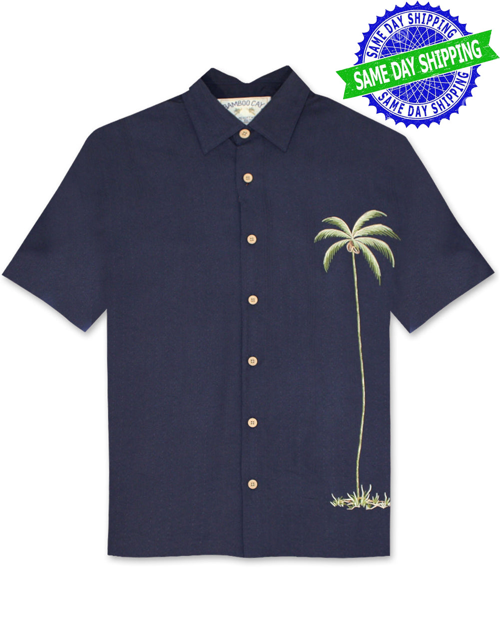 Single Palm Embroidered Polynosic Camp Shirt by Bamboo Cay