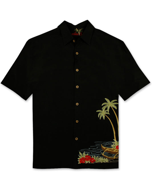 Dancing Hula Embroidered Polynosic Camp Shirt by Bamboo Cay