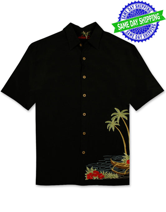 Dancing Hula Embroidered Polynosic Camp Shirt by Bamboo Cay