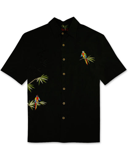 Flying Parrots Embroidered Polynosic Camp Shirt by Bamboo Cay