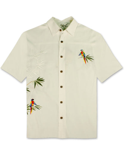 Flying Parrots Embroidered Polynosic Camp Shirt by Bamboo Cay