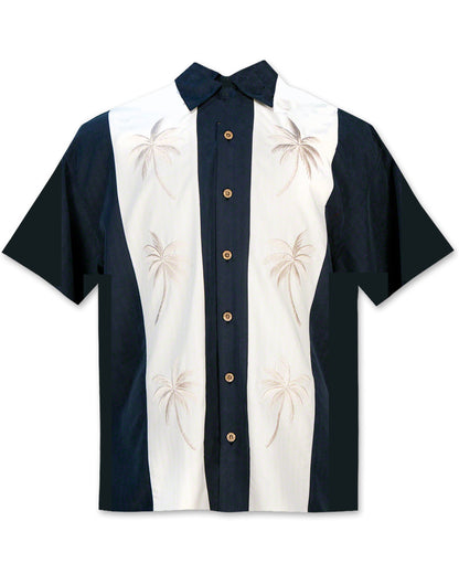 Paneled Palms Embroidered Polynosic Camp Shirt by Bamboo Cay