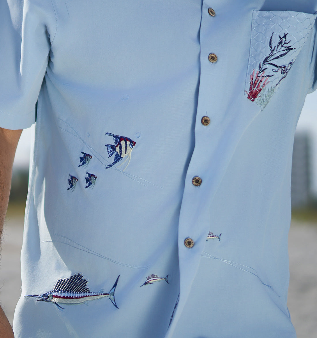 Captured Octopus Embroidered Polynosic Camp Shirt by Bamboo Cay