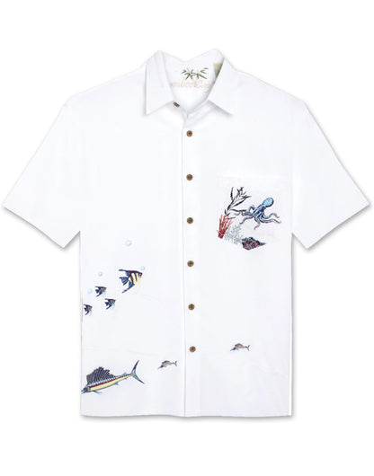 Captured Octopus Embroidered Polynosic Camp Shirt by Bamboo Cay