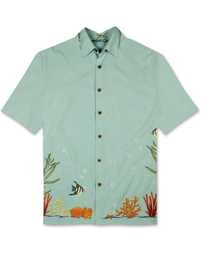 Coral Harmony Embroidered Polynosic Camp Shirt by Bamboo Cay