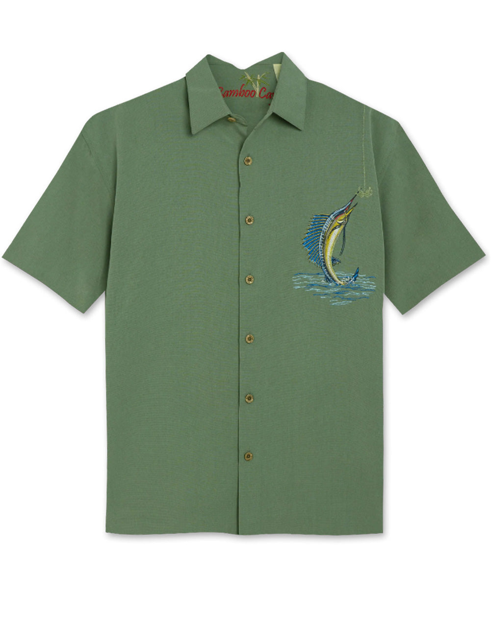 Hooked On Palm Embroidered Polynosic Camp Shirt by Bamboo Cay