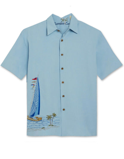 Sailing the Good Life Embroidered Polynosic Camp Shirt by Bamboo Cay