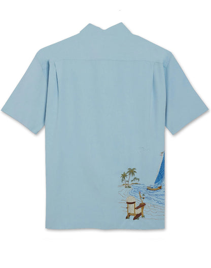 Sailing the Good Life Embroidered Polynosic Camp Shirt by Bamboo Cay