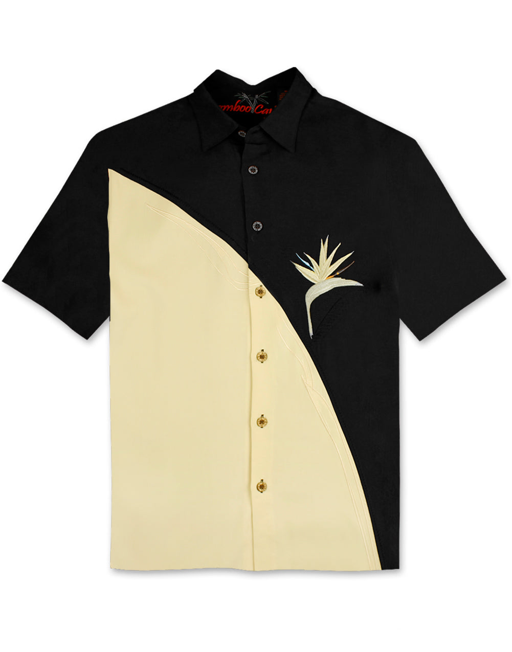 Crescent Bird of Paradise Embroidered Polynosic Camp Shirt by Bamboo ...