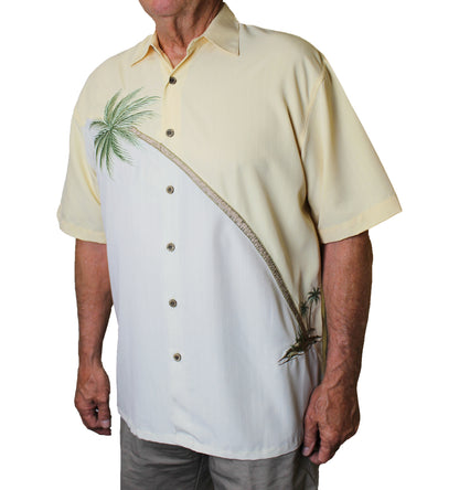 Hurricane Palm Embroidered Polynosic Camp Shirt by Bamboo Cay