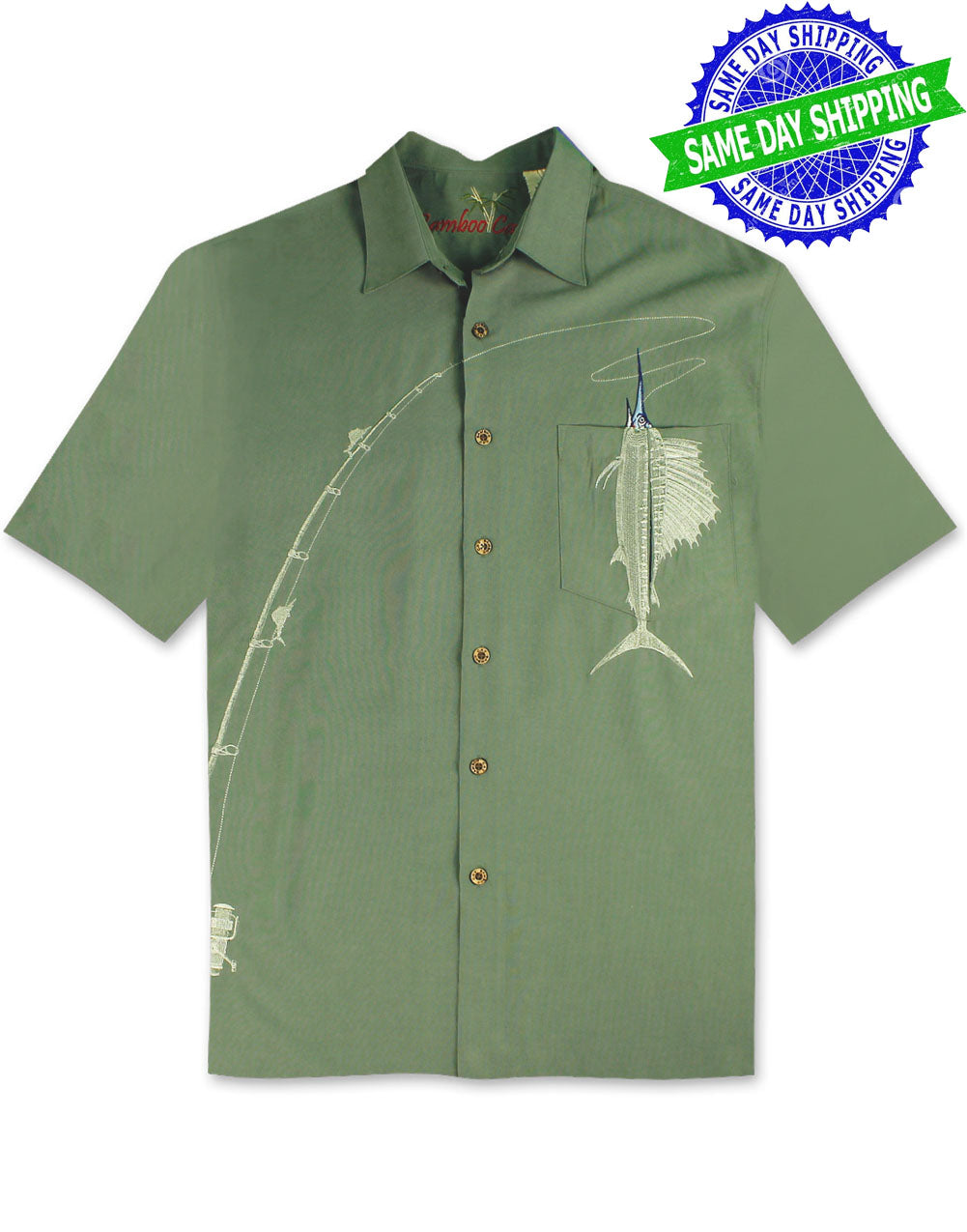 Shake the Hook Embroidered Camp Shirt by Bamboo Cay