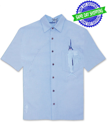 Shake the Hook Embroidered Camp Shirt by Bamboo Cay