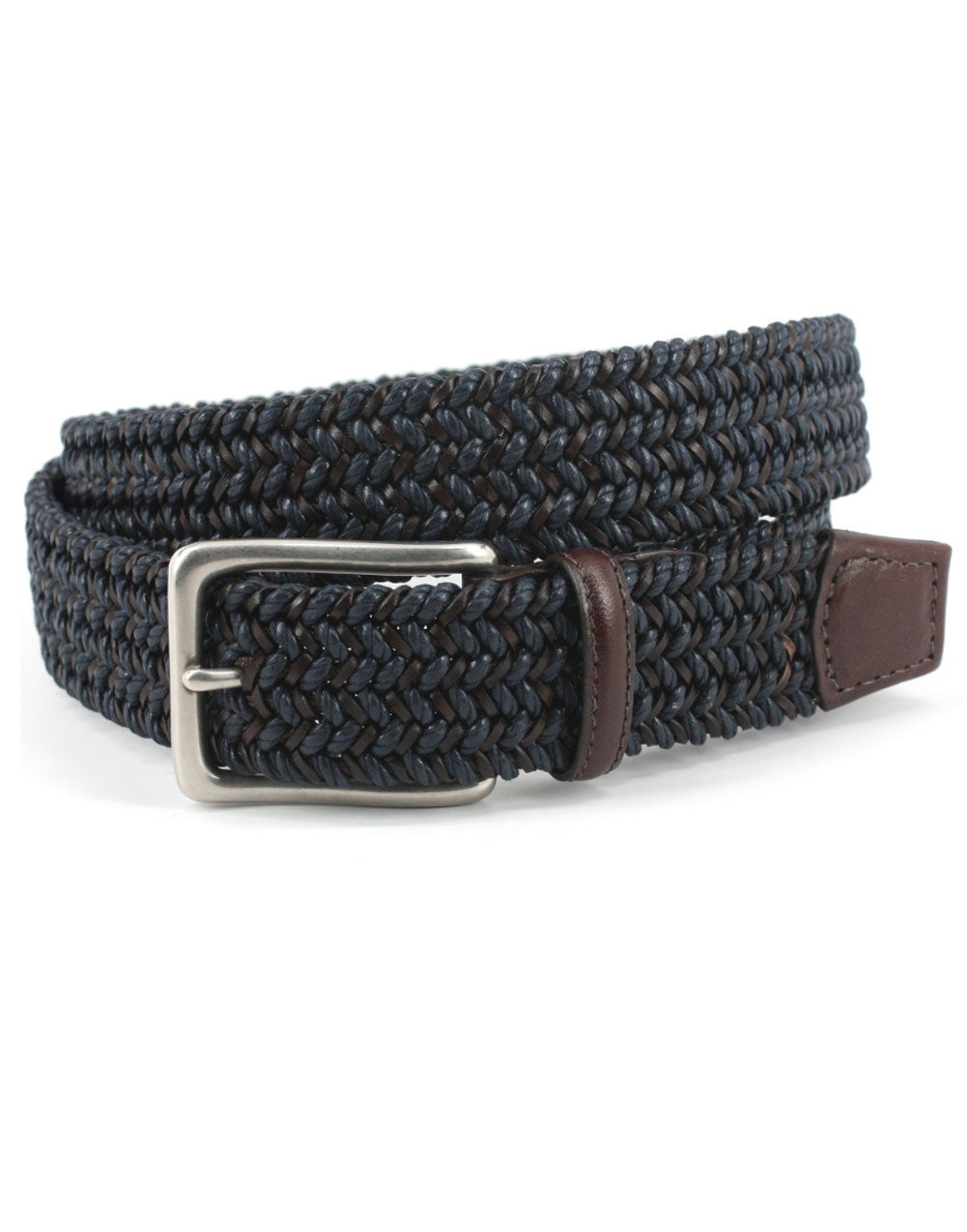 Italian Woven Cotton and Leather Stretch Belt by Torino Leather