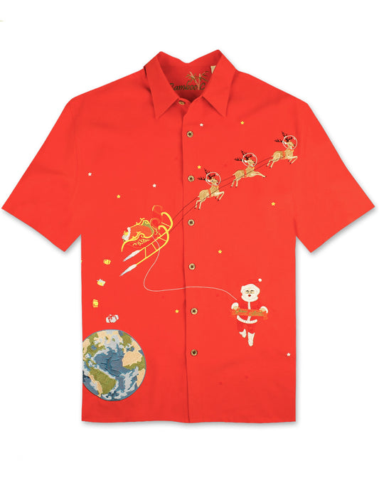 Christmas In Space - Embroidered Aloha Shirt by Bamboo Cay