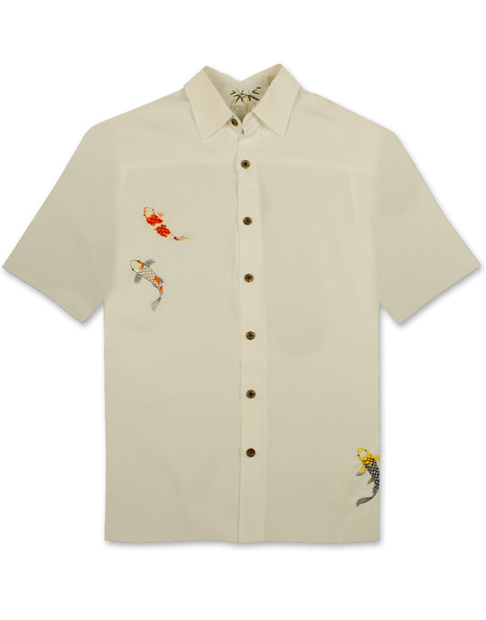 Charming Koi Embroidered Polynosic Camp Shirt by Bamboo Cay