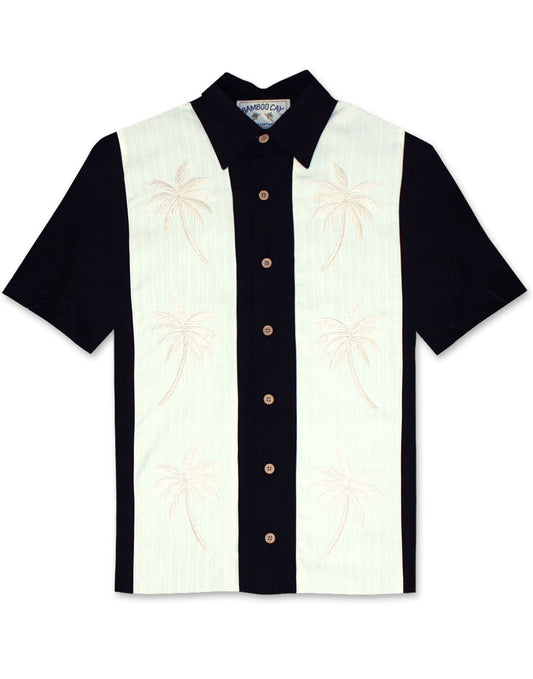 Paneled Palms Embroidered Polynosic Camp Shirt by Bamboo Cay