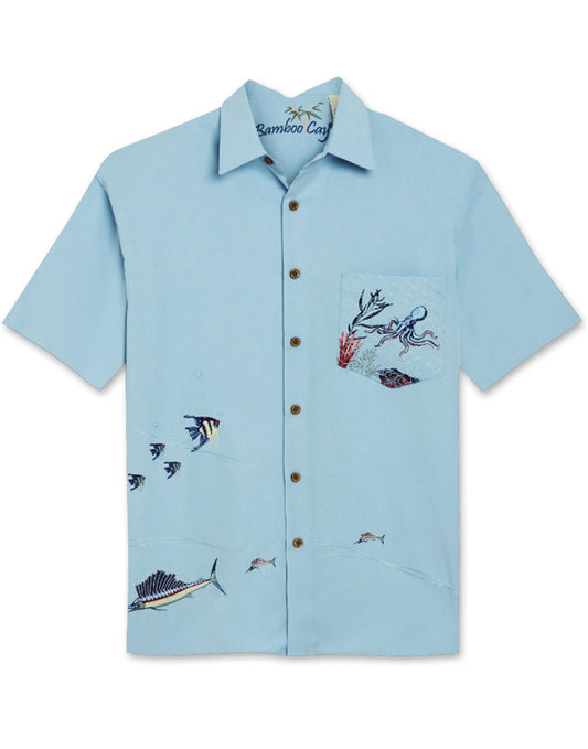 Captured Octopus Embroidered Polynosic Camp Shirt by Bamboo Cay