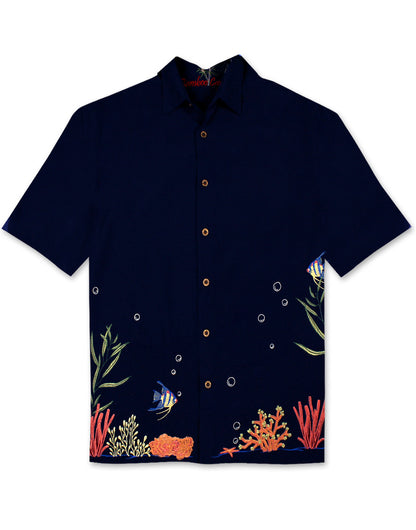 Coral Harmony Embroidered Polynosic Camp Shirt by Bamboo Cay