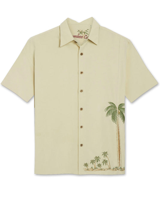 Front Elevated Palm Embroidered Polynosic Camp Shirt by Bamboo Cay