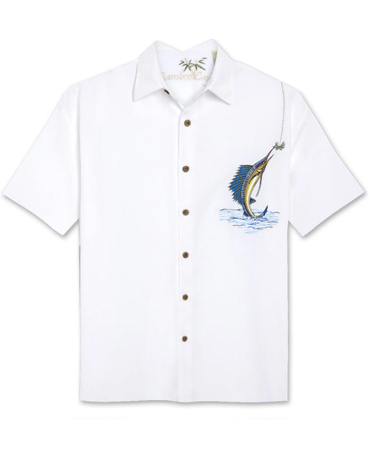 Hooked On Palm Embroidered Polynosic Camp Shirt by Bamboo Cay