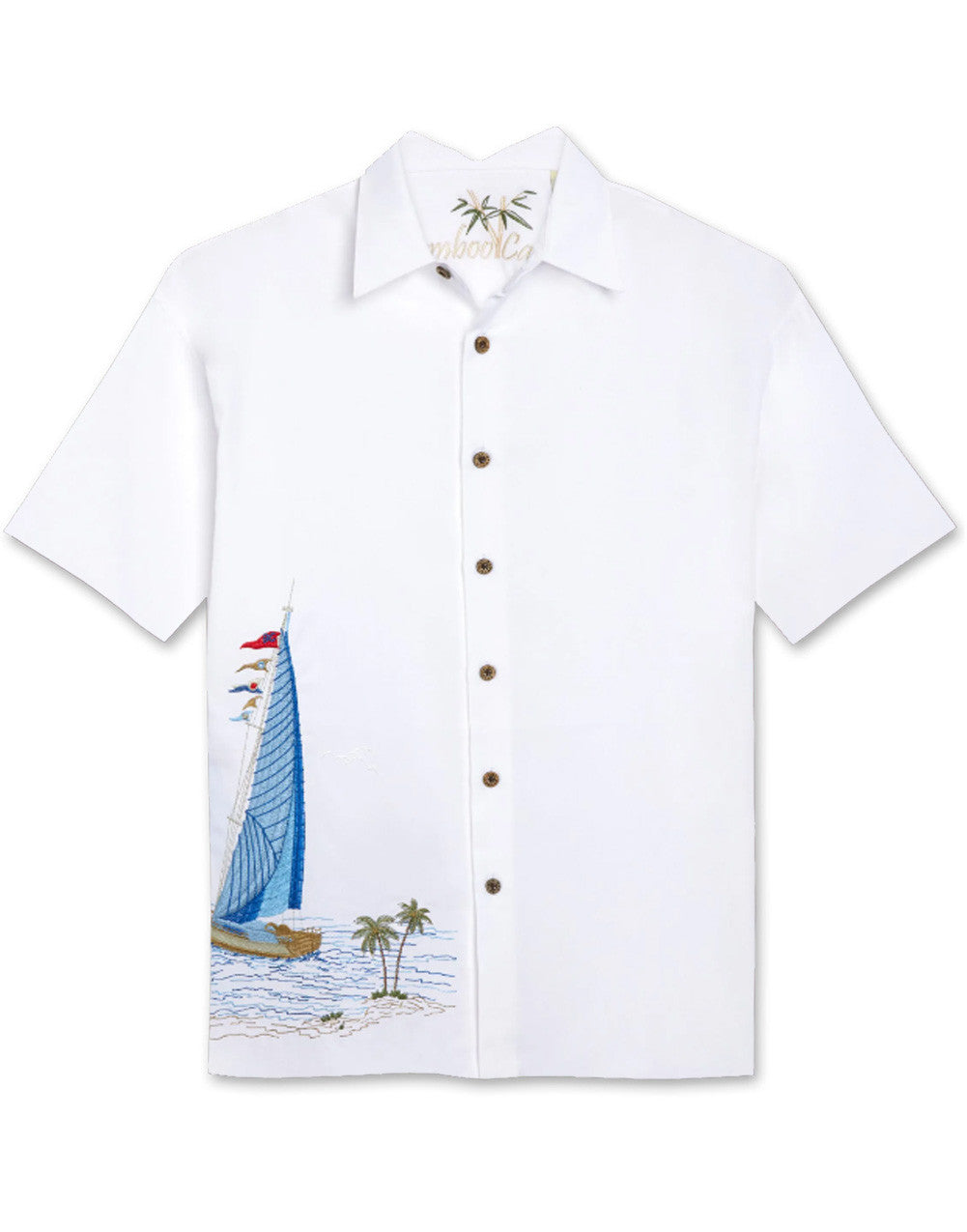 Sailing the Good Life Embroidered Polynosic Camp Shirt by Bamboo Cay